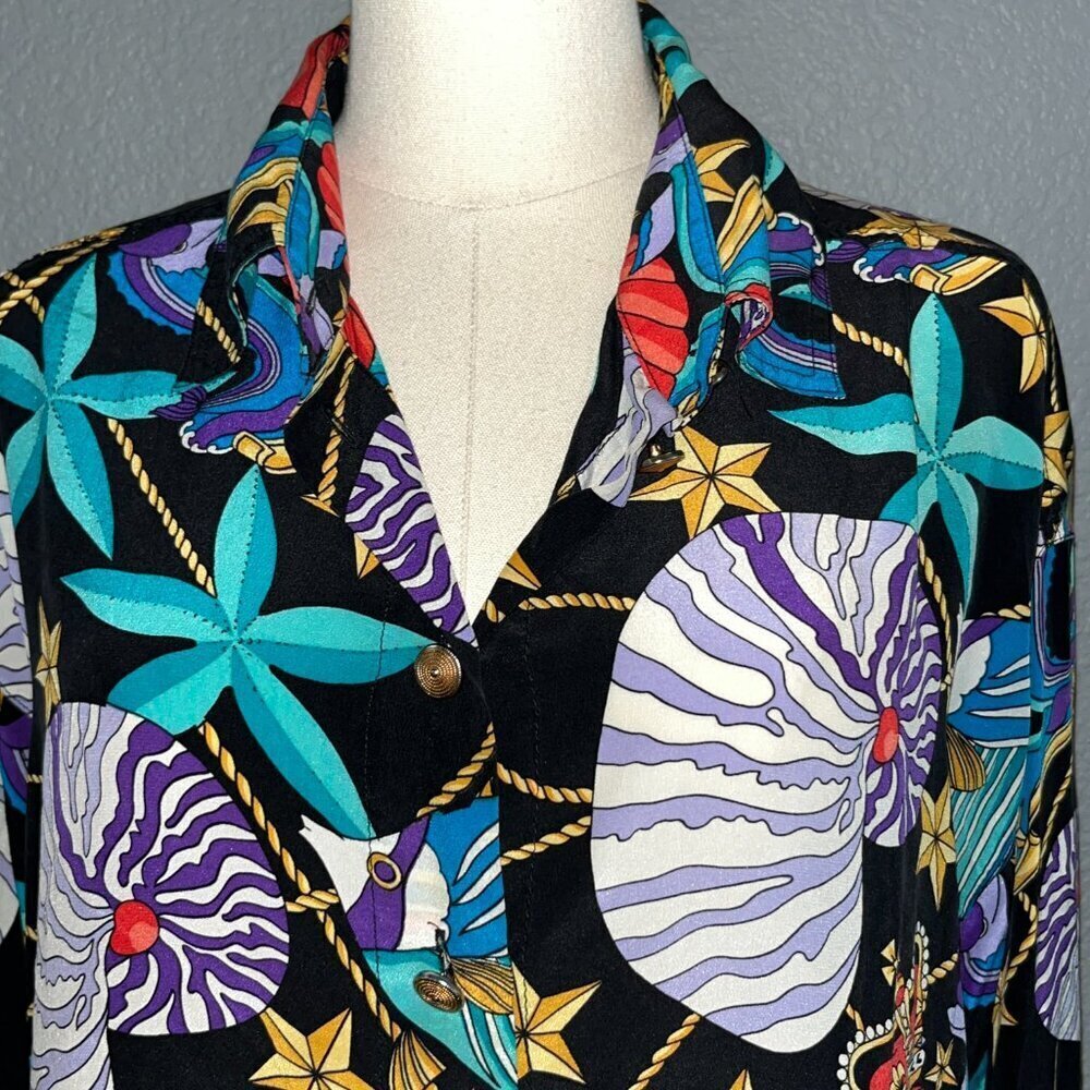 Vintage REGINA PORTER for I. MAGNIN 100% Silk Shell Sea Shell Blouse Women's 1X - Picture 2 of 9